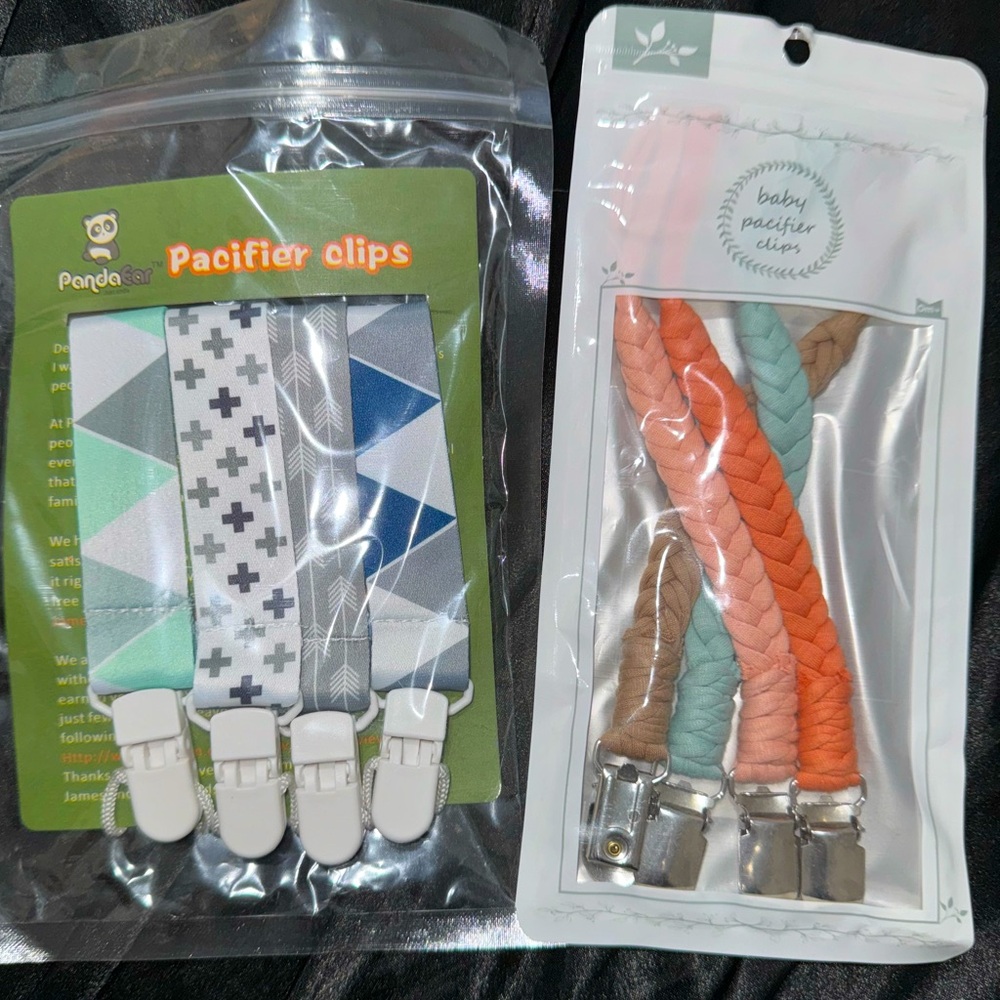 Never been opened pacifier clips. Total of 8. Brand new. Baby girl. Baby boy.